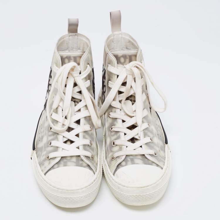 Pre Owned Dior White/Black PVC, Rubber and Oblique Mesh B23 High-Top Sneakers Size 39