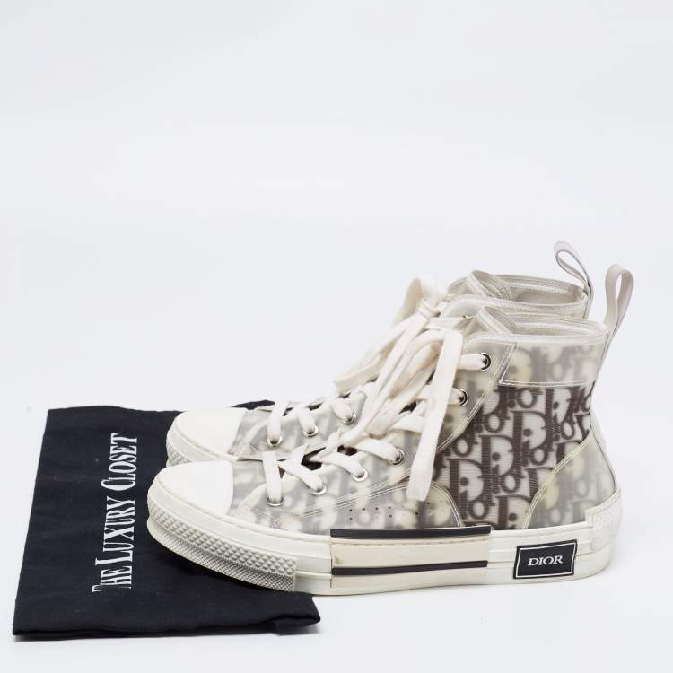 Pre Owned Dior White/Black PVC, Rubber and Oblique Mesh B23 High-Top Sneakers Size 39