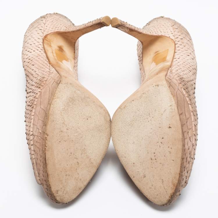 Pre Owned Dior Beige Python Embossed Leather Miss Dior Peep Toe Pumps Size 38.5