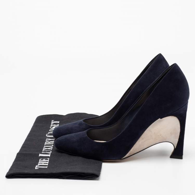 Pre Owned Dior Navy Blue Suede Optique Wedge Pumps Size 37