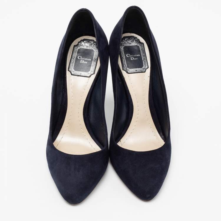 Pre Owned Dior Navy Blue Suede Optique Wedge Pumps Size 37