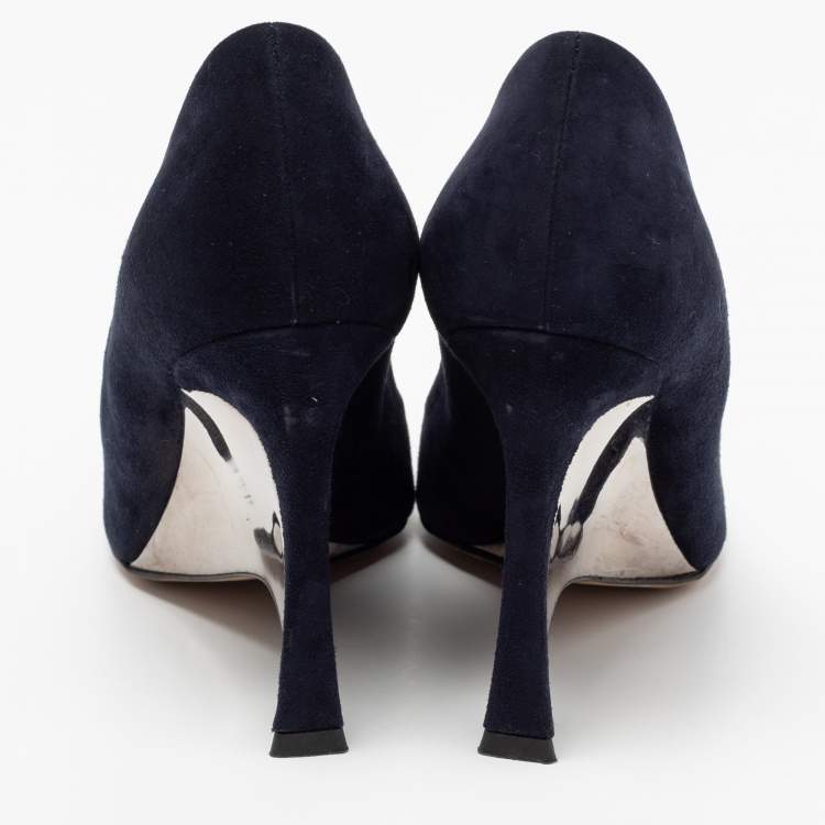 Pre Owned Dior Navy Blue Suede Optique Wedge Pumps Size 37