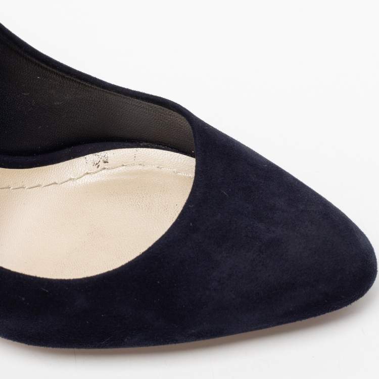 Pre Owned Dior Navy Blue Suede Optique Wedge Pumps Size 37
