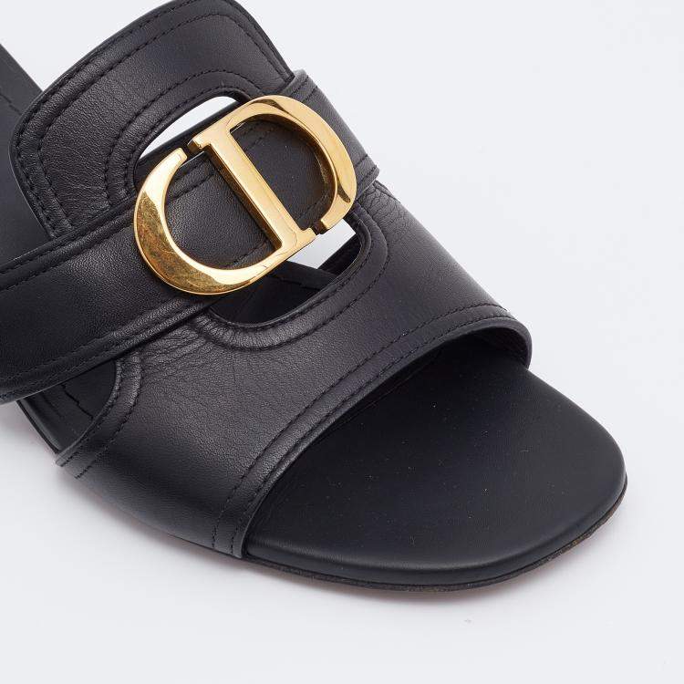 Pre Owned Dior Black Leather 30 Montaigne Slide Sandals Size 38.5