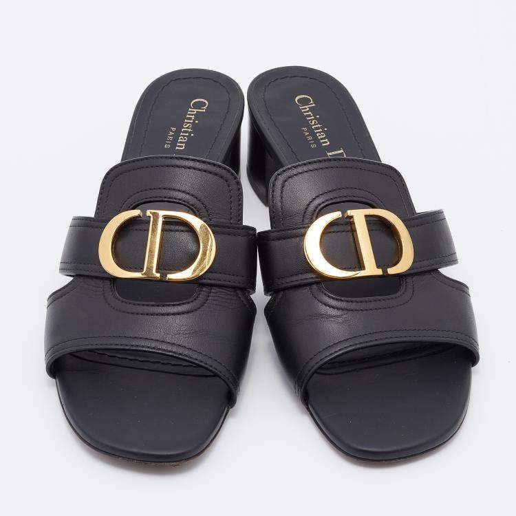 Pre Owned Dior Black Leather 30 Montaigne Slide Sandals Size 38.5