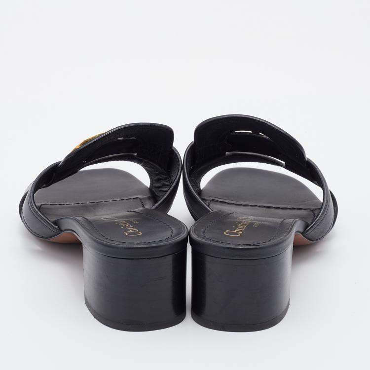 Pre Owned Dior Black Leather 30 Montaigne Slide Sandals Size 38.5