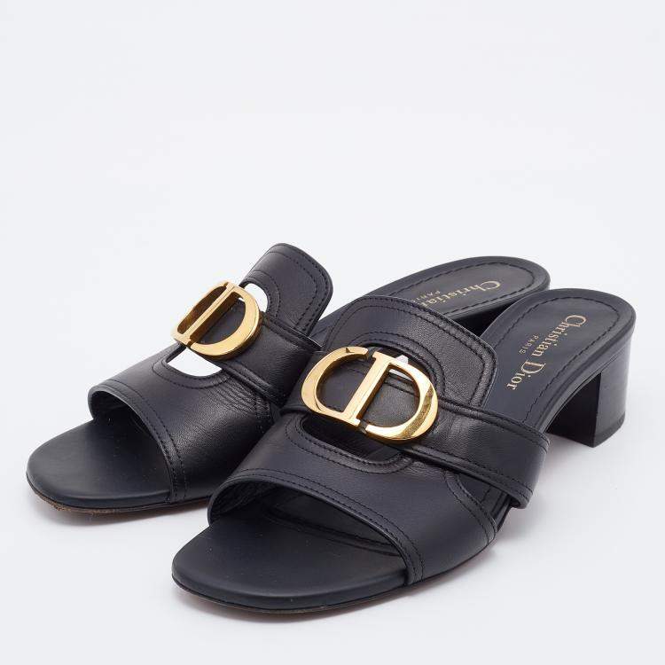 Dior Black Leather 30 Montaigne Slide Sandals Size 38.5 Dior TLC