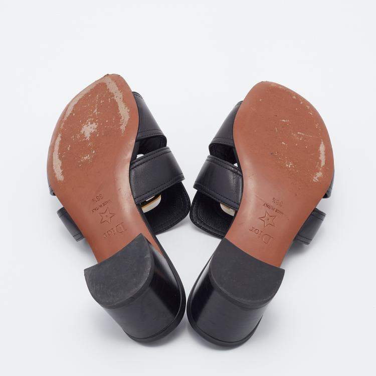 Pre Owned Dior Black Leather 30 Montaigne Slide Sandals Size 38.5