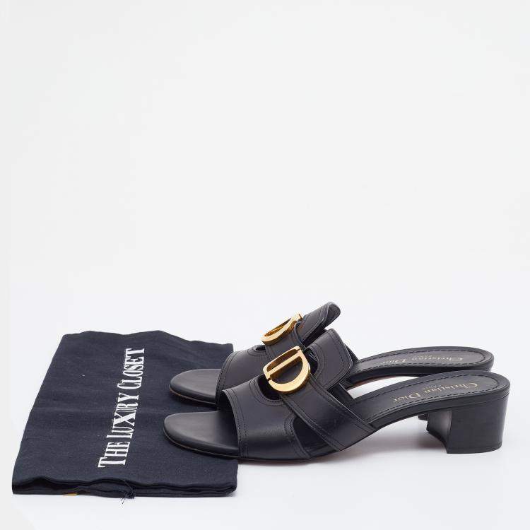 Pre Owned Dior Black Leather 30 Montaigne Slide Sandals Size 38.5