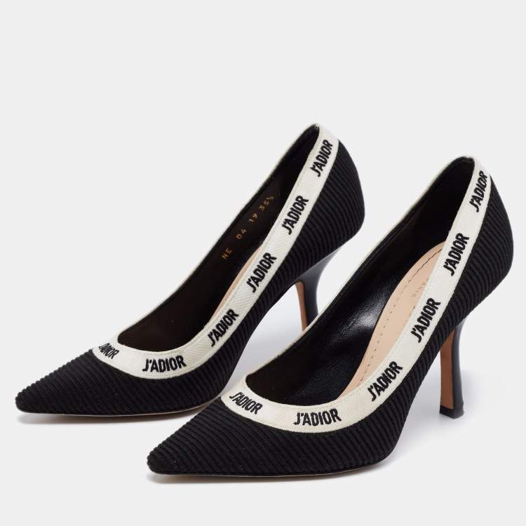 Pre Owned Dior Black Technical Fabric J'Adior Embroidered Pointed Toe Pumps Size 35.5