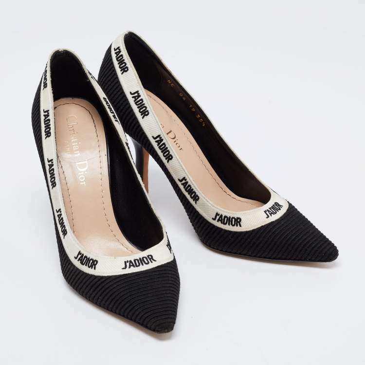 Pre Owned Dior Black Technical Fabric J'Adior Embroidered Pointed Toe Pumps Size 35.5