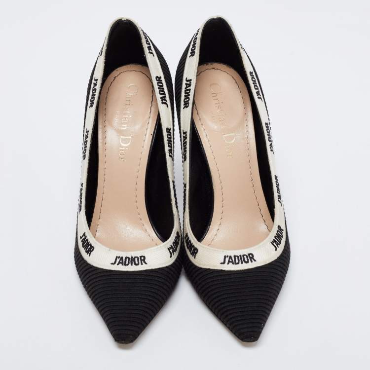 Pre Owned Dior Black Technical Fabric J'Adior Embroidered Pointed Toe Pumps Size 35.5