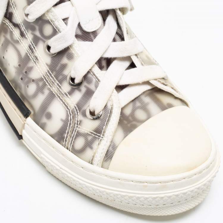 مملوكة مسبقًا Dior White/Black PVC, Rubber And Oblique Mesh B23 High-Top Sneakers Size 37
