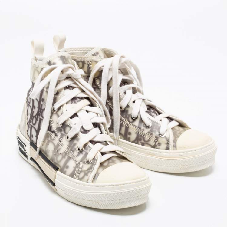 مملوكة مسبقًا Dior White/Black PVC, Rubber And Oblique Mesh B23 High-Top Sneakers Size 37
