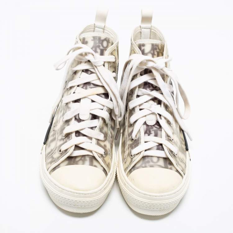مملوكة مسبقًا Dior White/Black PVC, Rubber And Oblique Mesh B23 High-Top Sneakers Size 37