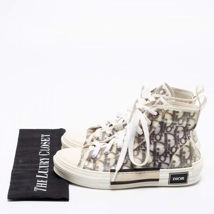 مملوكة مسبقًا Dior White/Black PVC, Rubber And Oblique Mesh B23 High-Top Sneakers Size 37