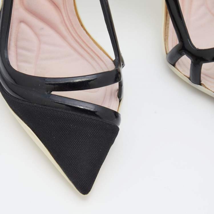 Pre Owned Dior Black Fabric And Patent Leather Pointed Toe Curved Heel Pumps Size 35.5