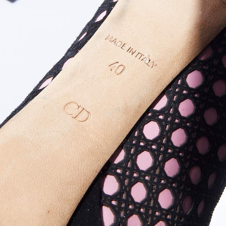 Pre Owned Dior Black/Pink Cannage Cutout Suede And Leather Peep Toe Platform Pumps Size 40