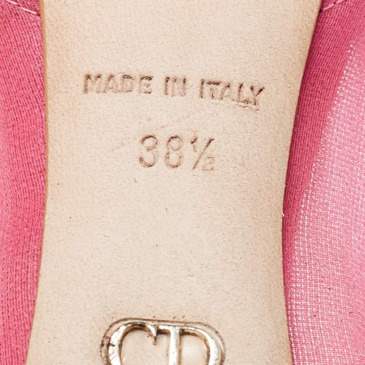 Pre Owned Dior Pink Fabric Flower Embellished Pointed Toe Ballet Flats Size 38.5