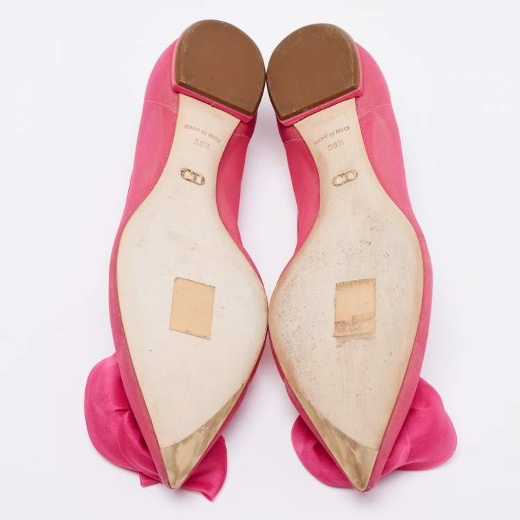 Pre Owned Dior Pink Fabric Flower Embellished Pointed Toe Ballet Flats Size 38.5