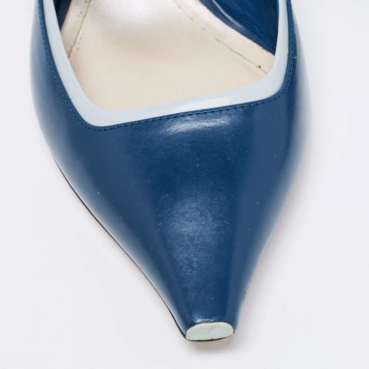 Pre Owned Dior Blue/Grey Leather Bow Mary Jane Pumps Size 38.5