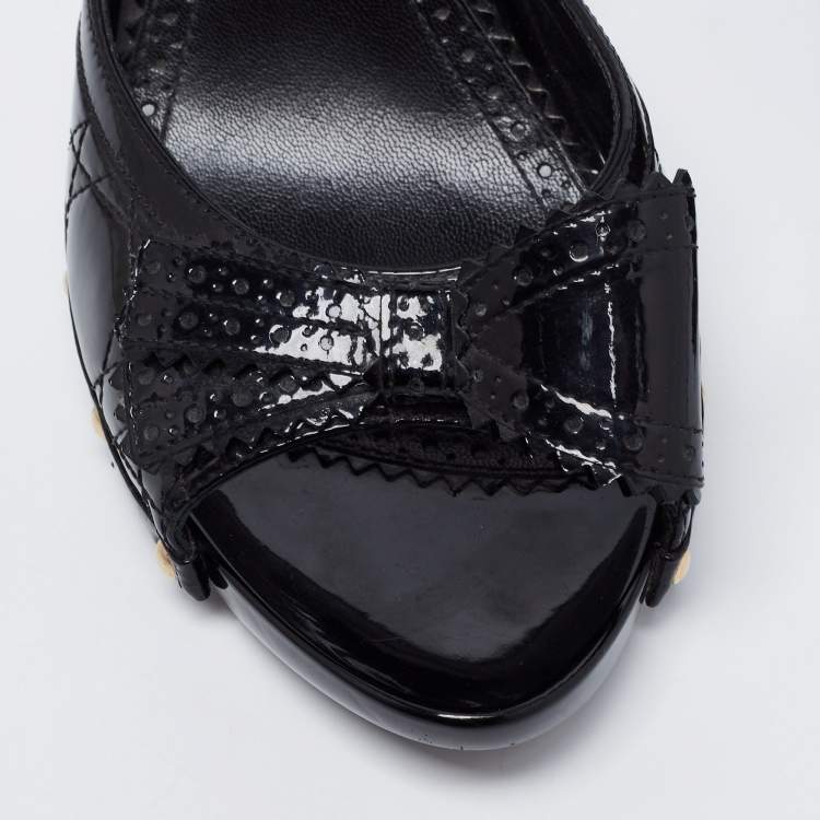 Pre Owned Dior Black Cannage Patent Leather Bow Slide Sandals Size 40