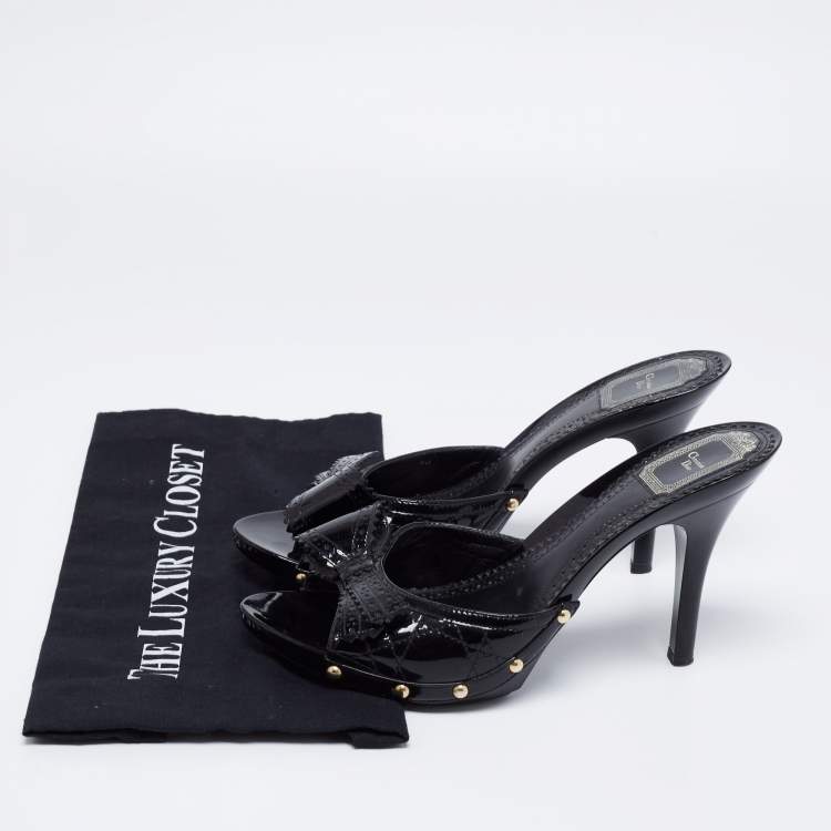 Pre Owned Dior Black Cannage Patent Leather Bow Slide Sandals Size 40