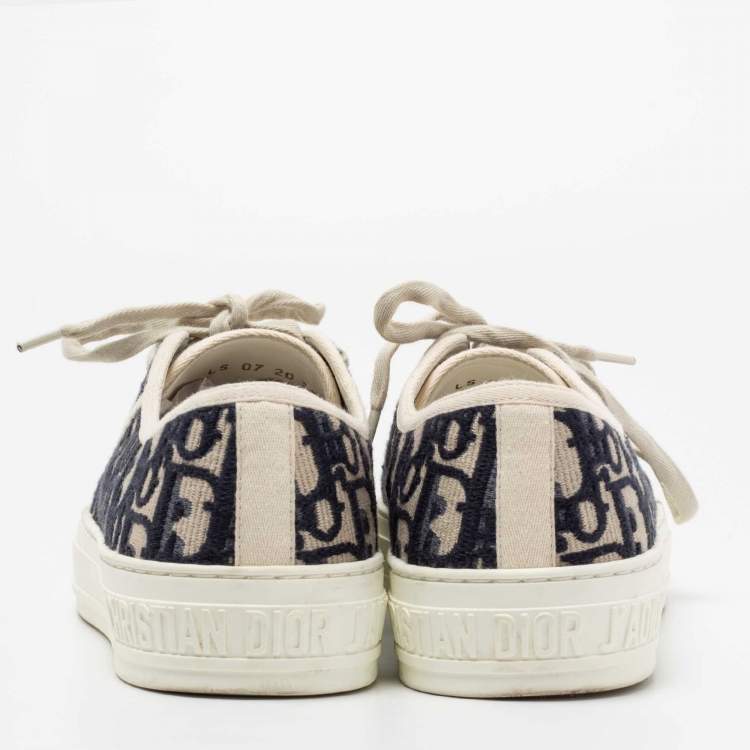 Pre Owned Dior Navy Blue/White Oblique Embroidered Canvas and Rubber Walk'n'Dior Low-Top Sneakers Size 37
