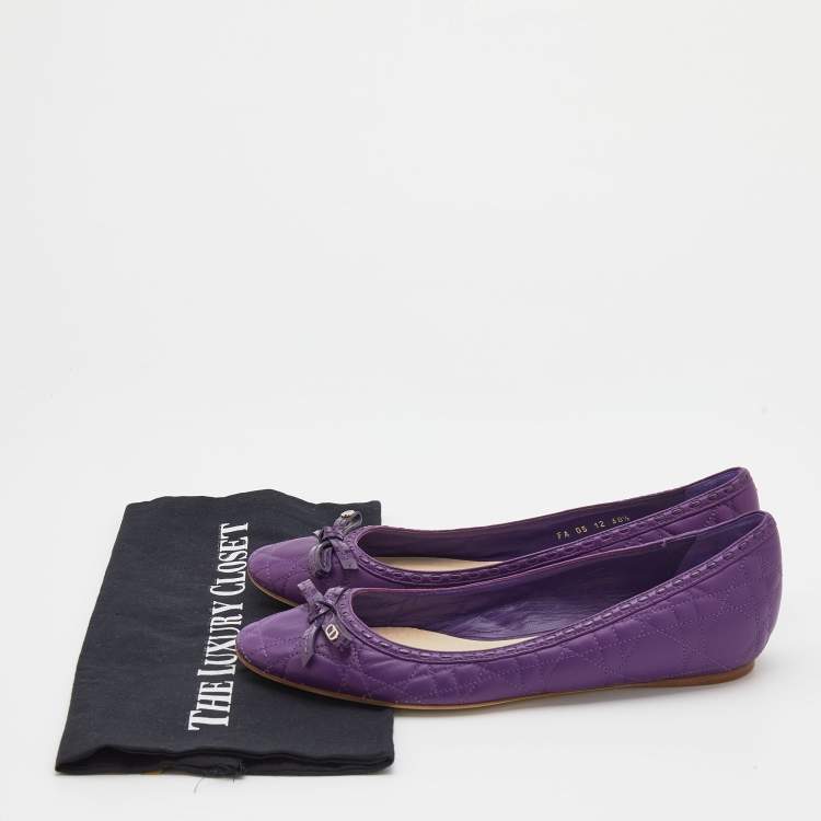 Pre Owned Dior Purple Quilted Leather Bow Ballet Pumps Size 38.5