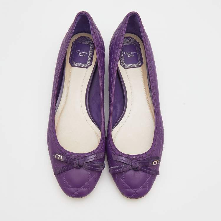 Pre Owned Dior Purple Quilted Leather Bow Ballet Pumps Size 38.5