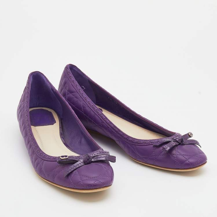 Pre Owned Dior Purple Quilted Leather Bow Ballet Pumps Size 38.5