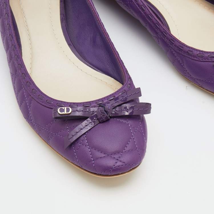 Pre Owned Dior Purple Quilted Leather Bow Ballet Pumps Size 38.5