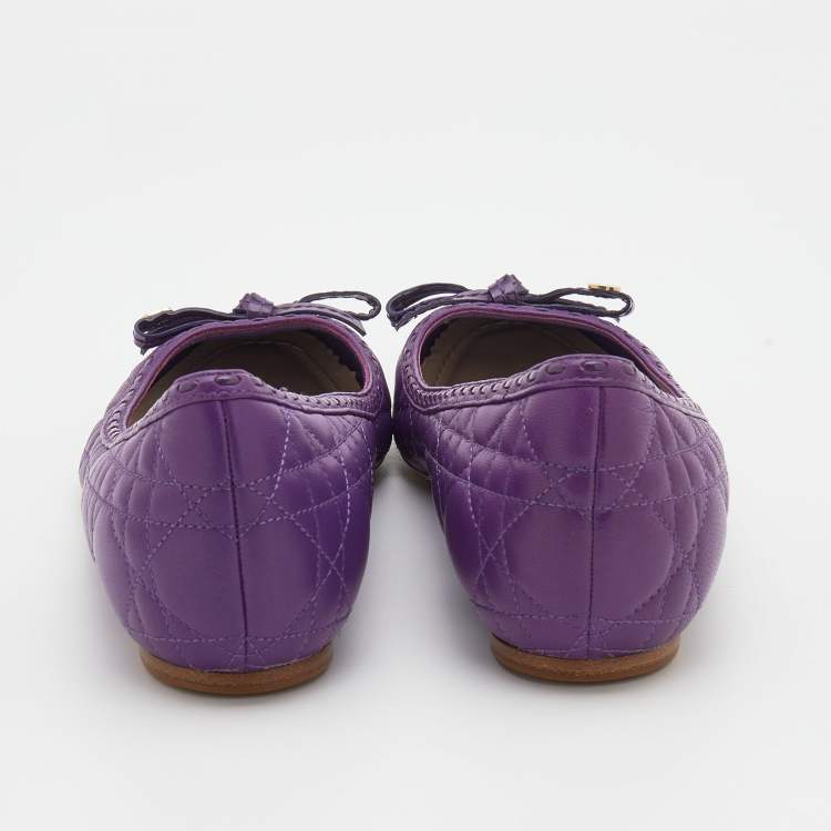 Pre Owned Dior Purple Quilted Leather Bow Ballet Pumps Size 38.5