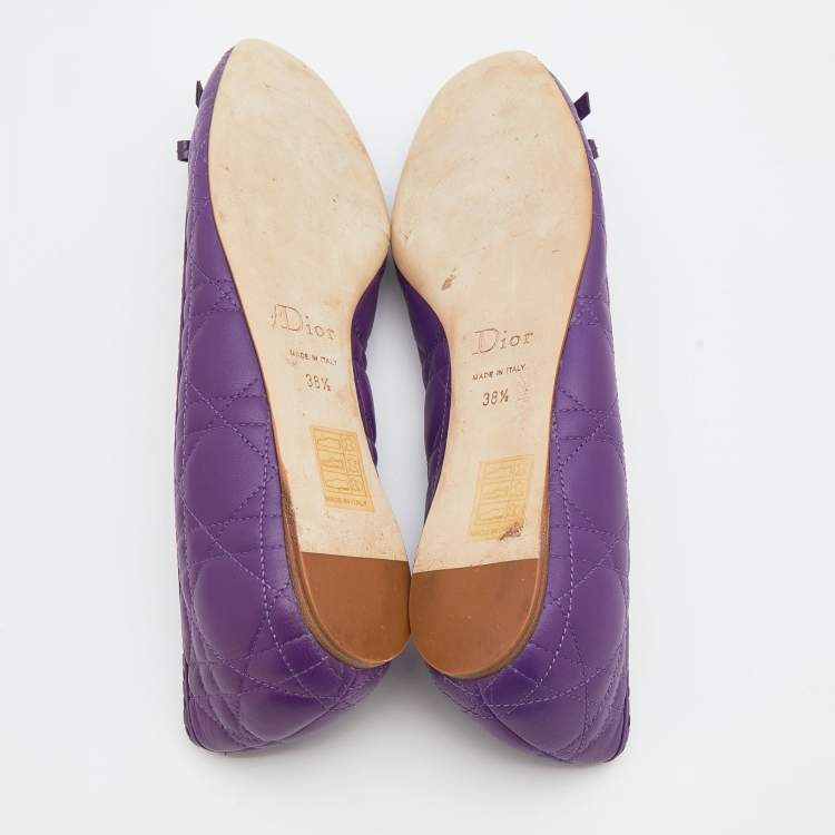 Pre Owned Dior Purple Quilted Leather Bow Ballet Pumps Size 38.5