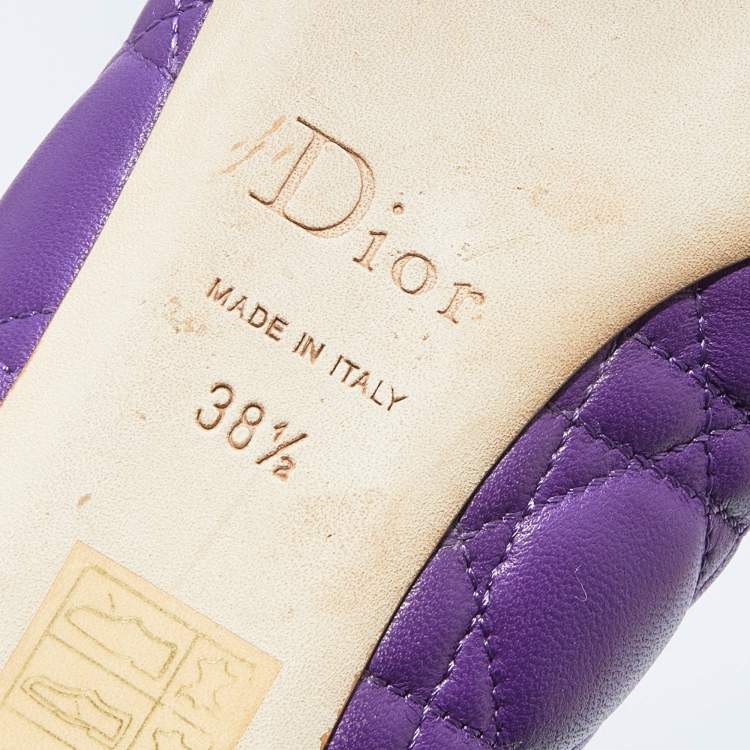 Pre Owned Dior Purple Quilted Leather Bow Ballet Pumps Size 38.5