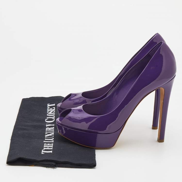مملوكة مسبقًا Dior Purple Patent Leather ‘Miss Dior’ Peep Toe Platform Pumps Size 39