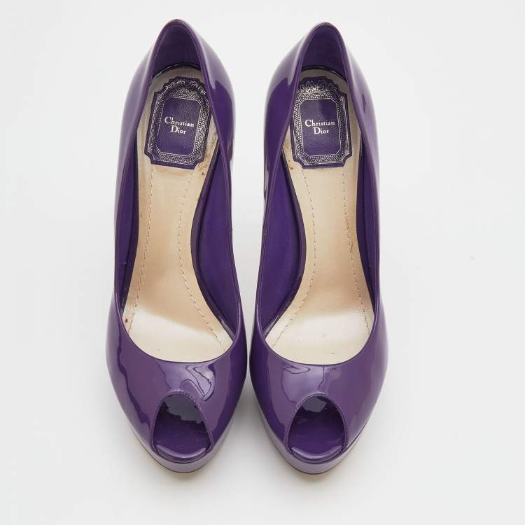 مملوكة مسبقًا Dior Purple Patent Leather ‘Miss Dior’ Peep Toe Platform Pumps Size 39