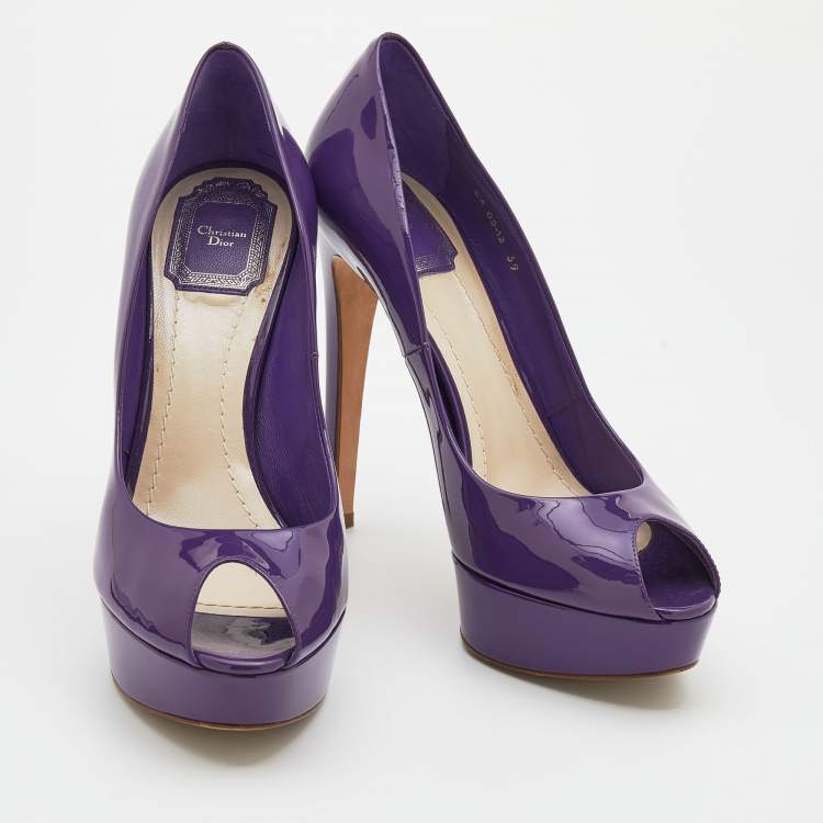 مملوكة مسبقًا Dior Purple Patent Leather ‘Miss Dior’ Peep Toe Platform Pumps Size 39