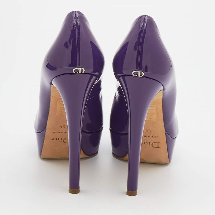 مملوكة مسبقًا Dior Purple Patent Leather ‘Miss Dior’ Peep Toe Platform Pumps Size 39