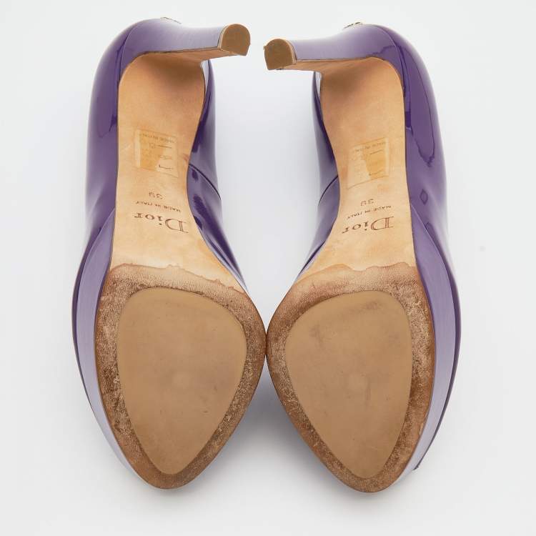 مملوكة مسبقًا Dior Purple Patent Leather ‘Miss Dior’ Peep Toe Platform Pumps Size 39