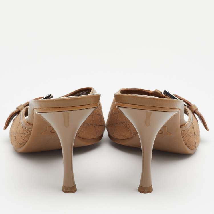 Pre Owned Dior Brown Canvas and Leather Buckle Slides Sandals Size 38.5