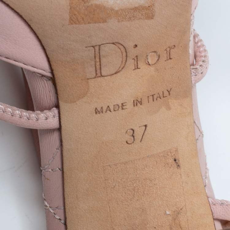 Pre Owned Dior Pink Leather Rose Chain Ankle Strap Sandals Size 37