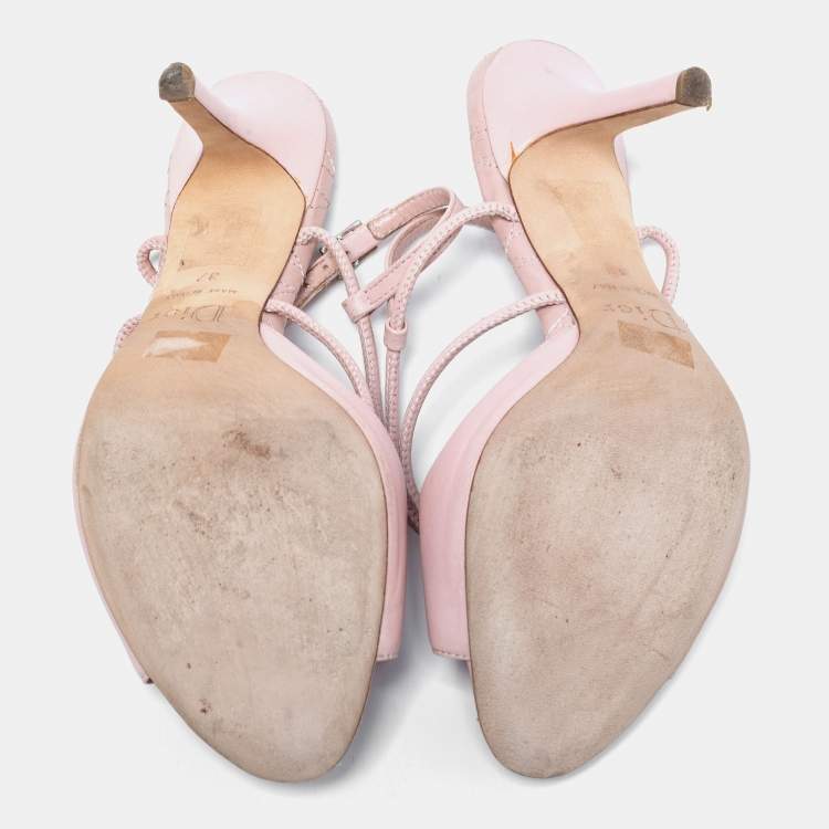 Pre Owned Dior Pink Leather Rose Chain Ankle Strap Sandals Size 37