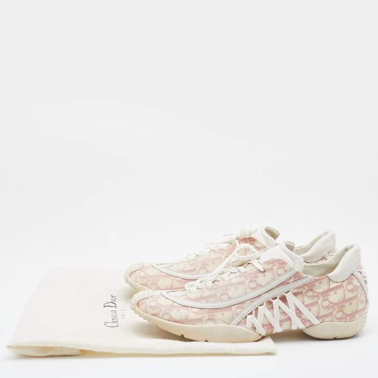 Pre Owned Dior Pink/White Canvas and Leather Low Top Sneakers Size 40