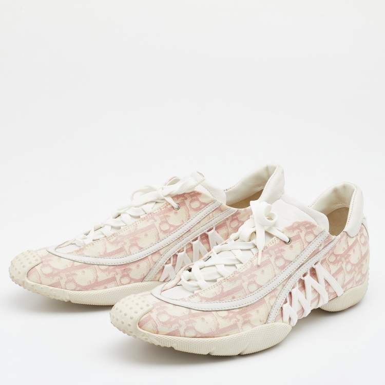 Dior Pink/White Canvas and Leather Low Top Sneakers Size 40 Dior