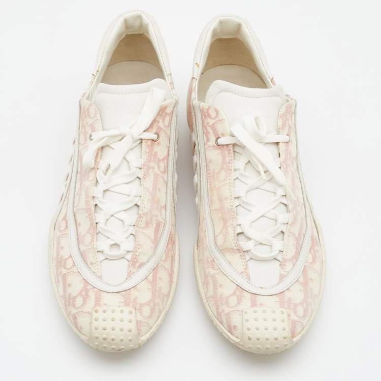 Pre Owned Dior Pink/White Canvas and Leather Low Top Sneakers Size 40