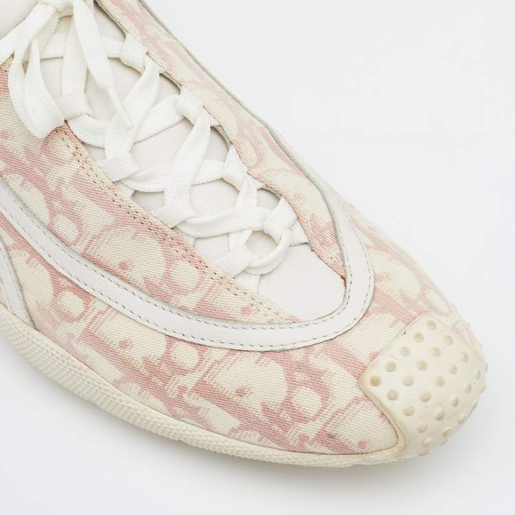 Pre Owned Dior Pink/White Canvas and Leather Low Top Sneakers Size 40