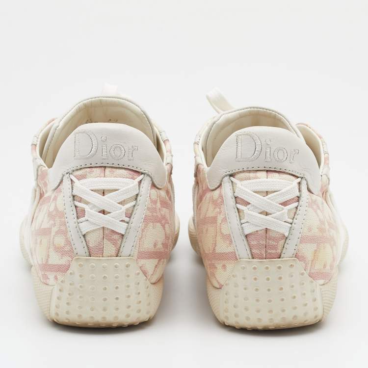 Pre Owned Dior Pink/White Canvas and Leather Low Top Sneakers Size 40