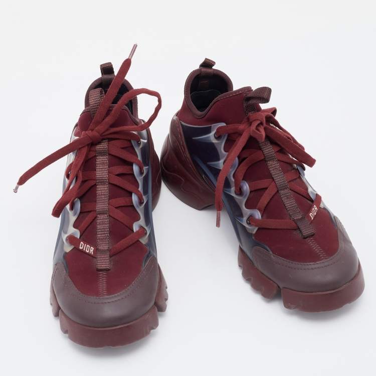 Pre Owned Dior Burgundy/Grey Neoprene and Rubber D-Connect Sneaker Size EU 36.5