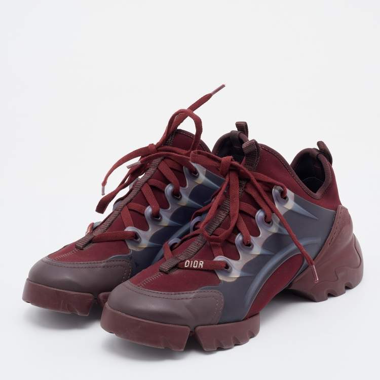 Pre Owned Dior Burgundy/Grey Neoprene and Rubber D-Connect Sneaker Size EU 36.5